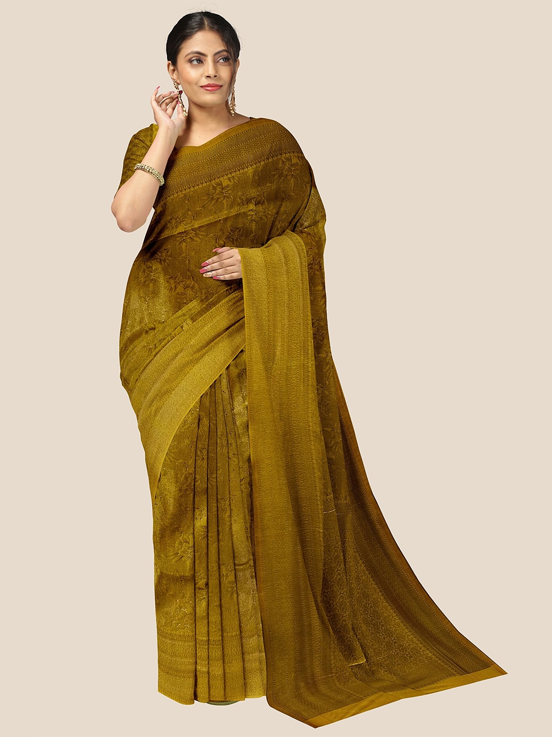 

The Chennai Silks Woven Design Zari Art Silk Saree, Olive