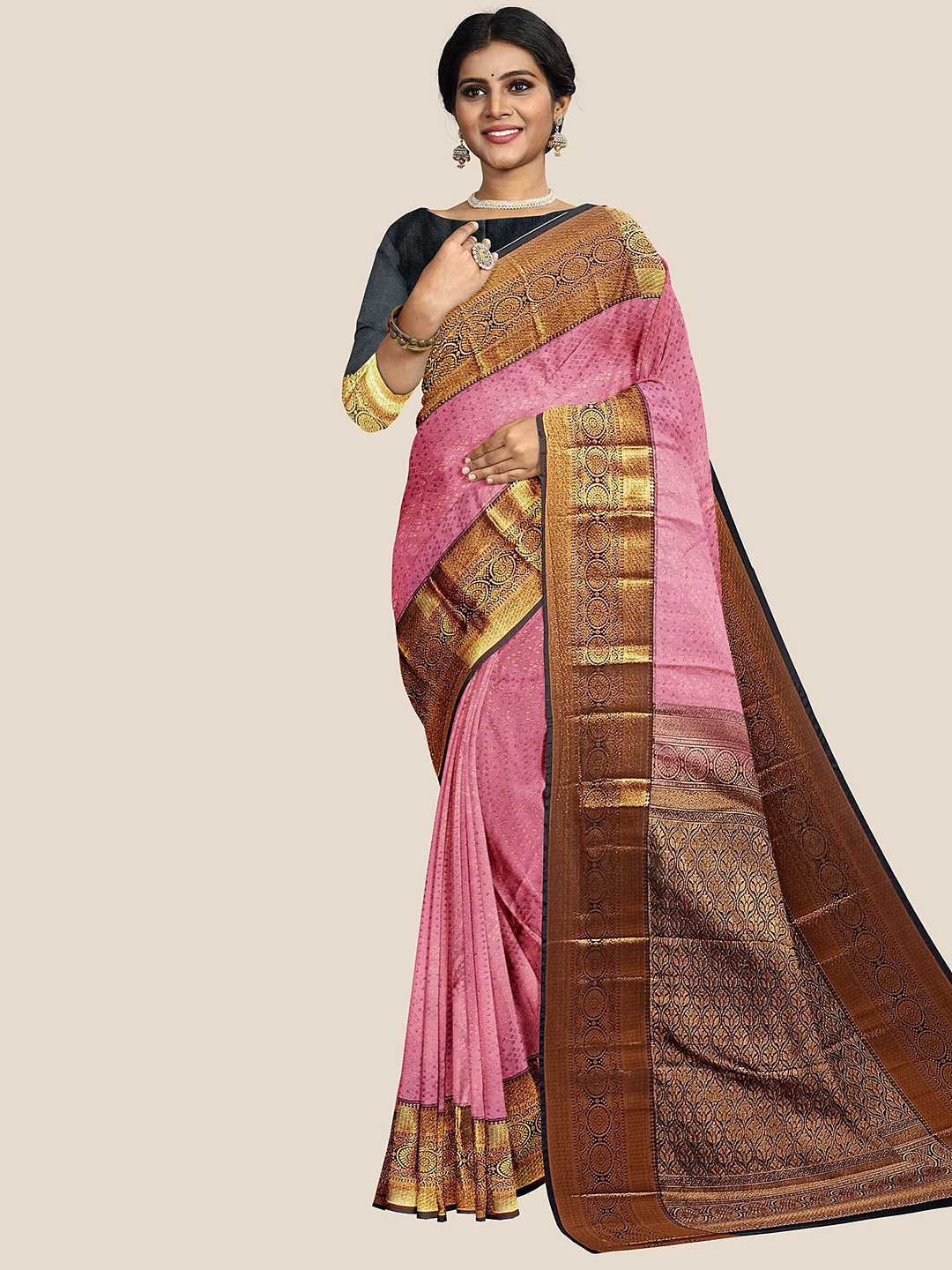 

The Chennai Silks Woven Design Zari Pure Silk Arani Saree, Pink