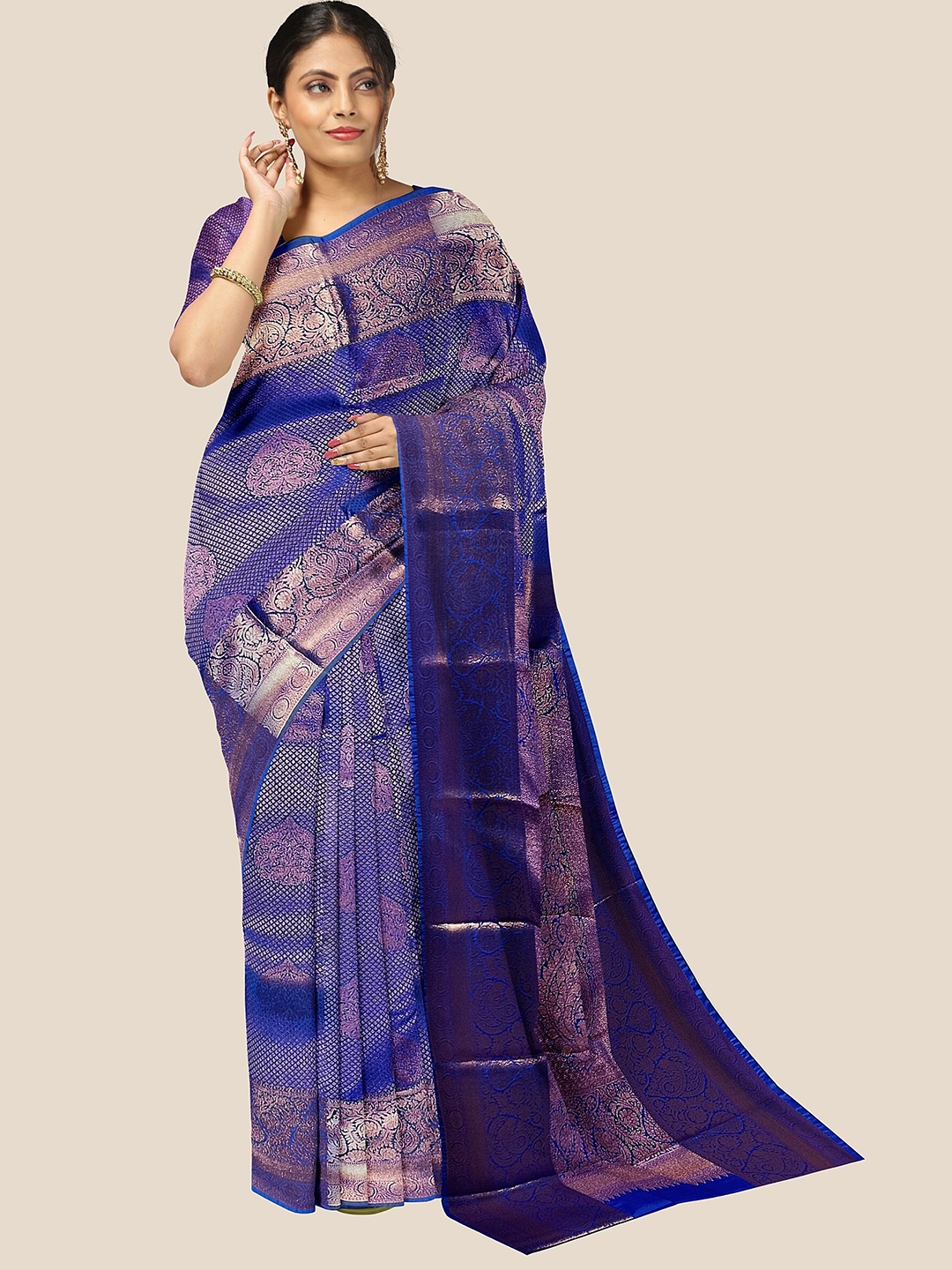 

The Chennai Silks Woven Design Zari Pure Silk Arani Saree, Blue