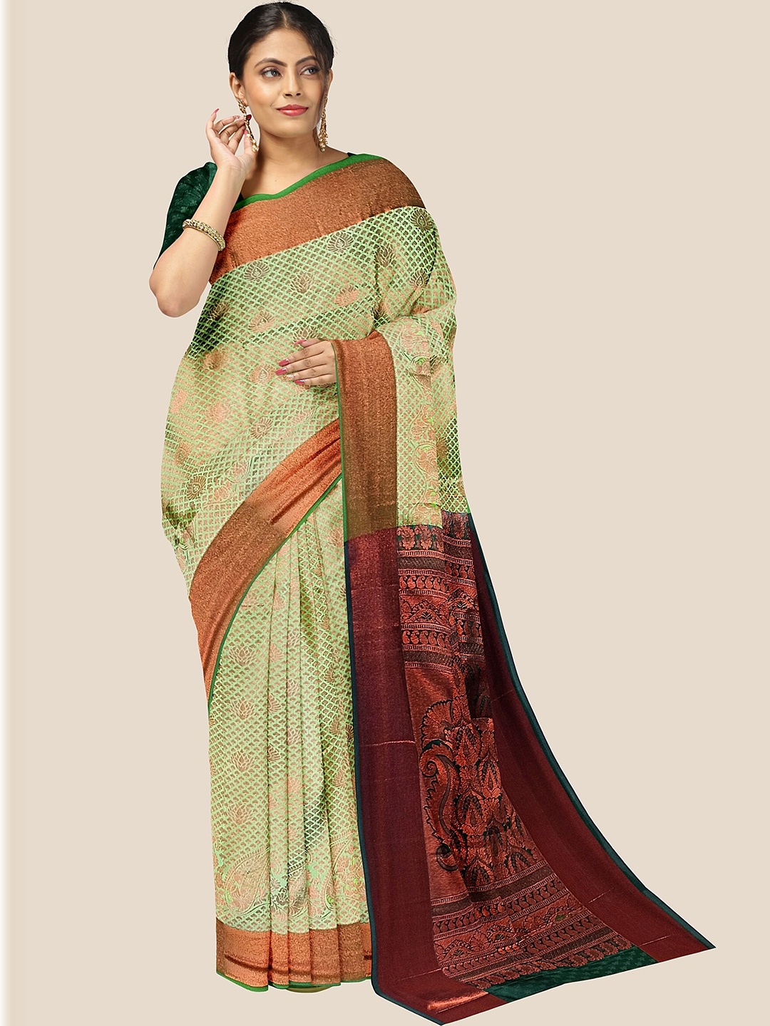 

The Chennai Silks Woven Design Zari Pure Silk Arani Saree, Green