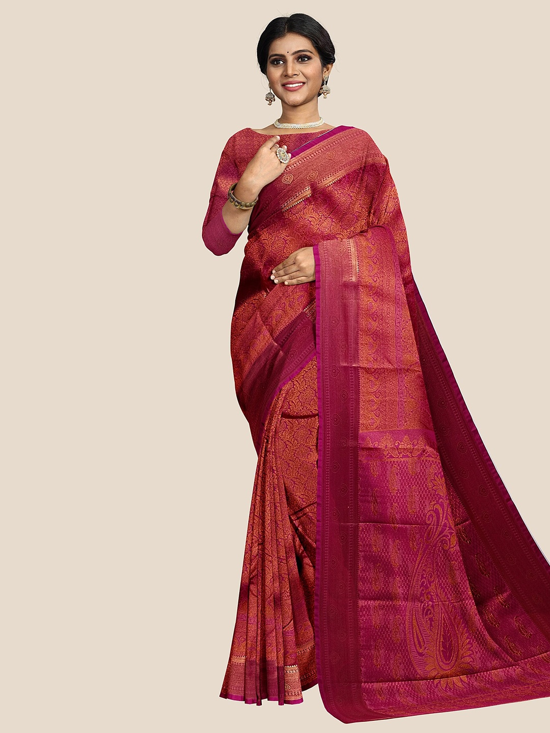 

The Chennai Silks Ethnic Motif Zari Arani Pure Silk Saree, Pink