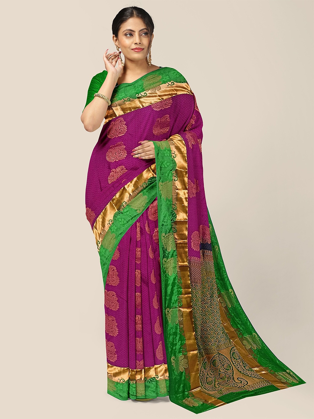 

The Chennai Silks Ethnic Motif Zari Dharmavaram Pure Silk Saree, Magenta