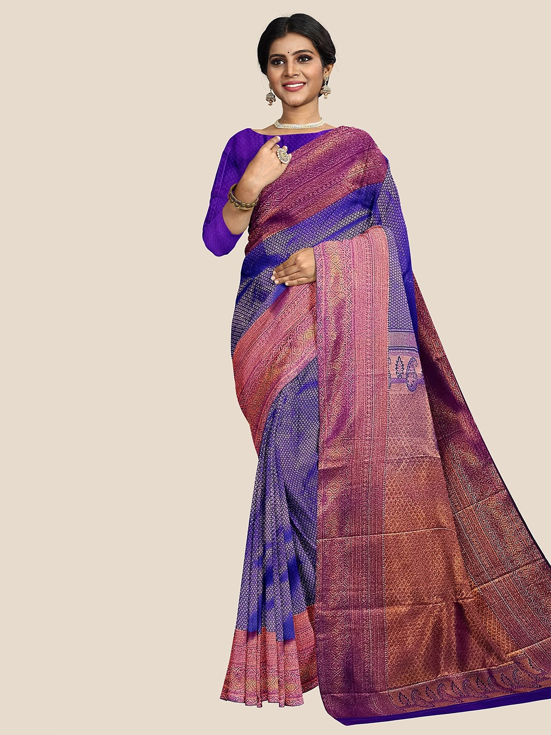 

The Chennai Silks Woven Design Zari Pure Silk Arani Saree, Blue