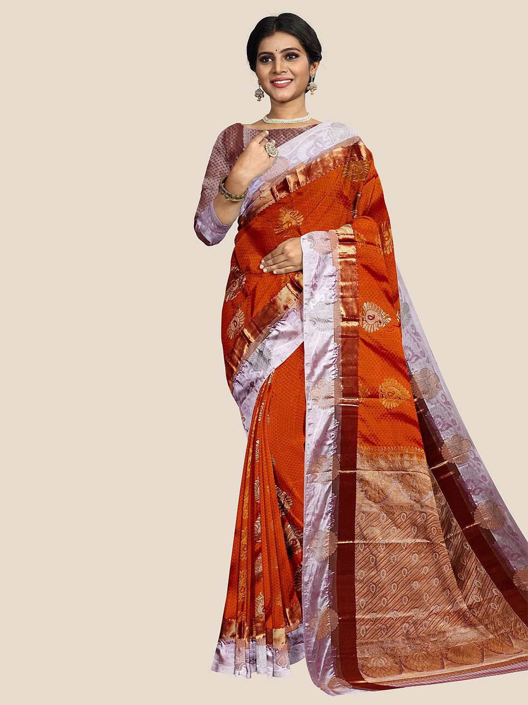 

The Chennai Silks Woven Design Zari Pure Silk Dharmavaram Saree, Orange