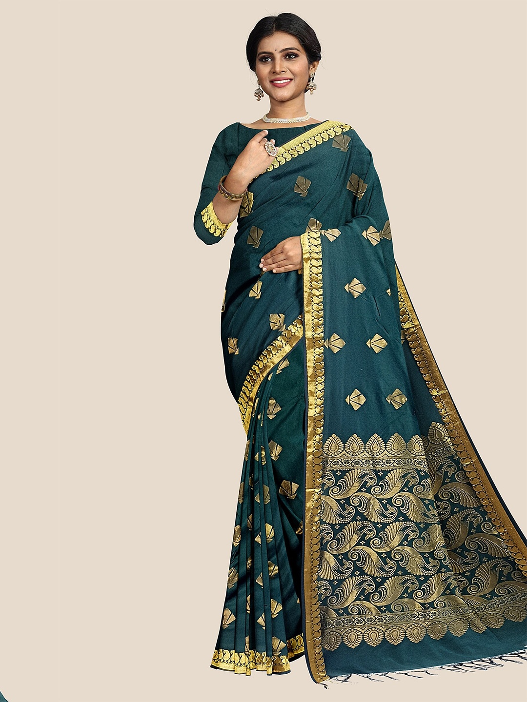

The Chennai Silks Woven Design Zari Pure Silk Arani Saree, Green