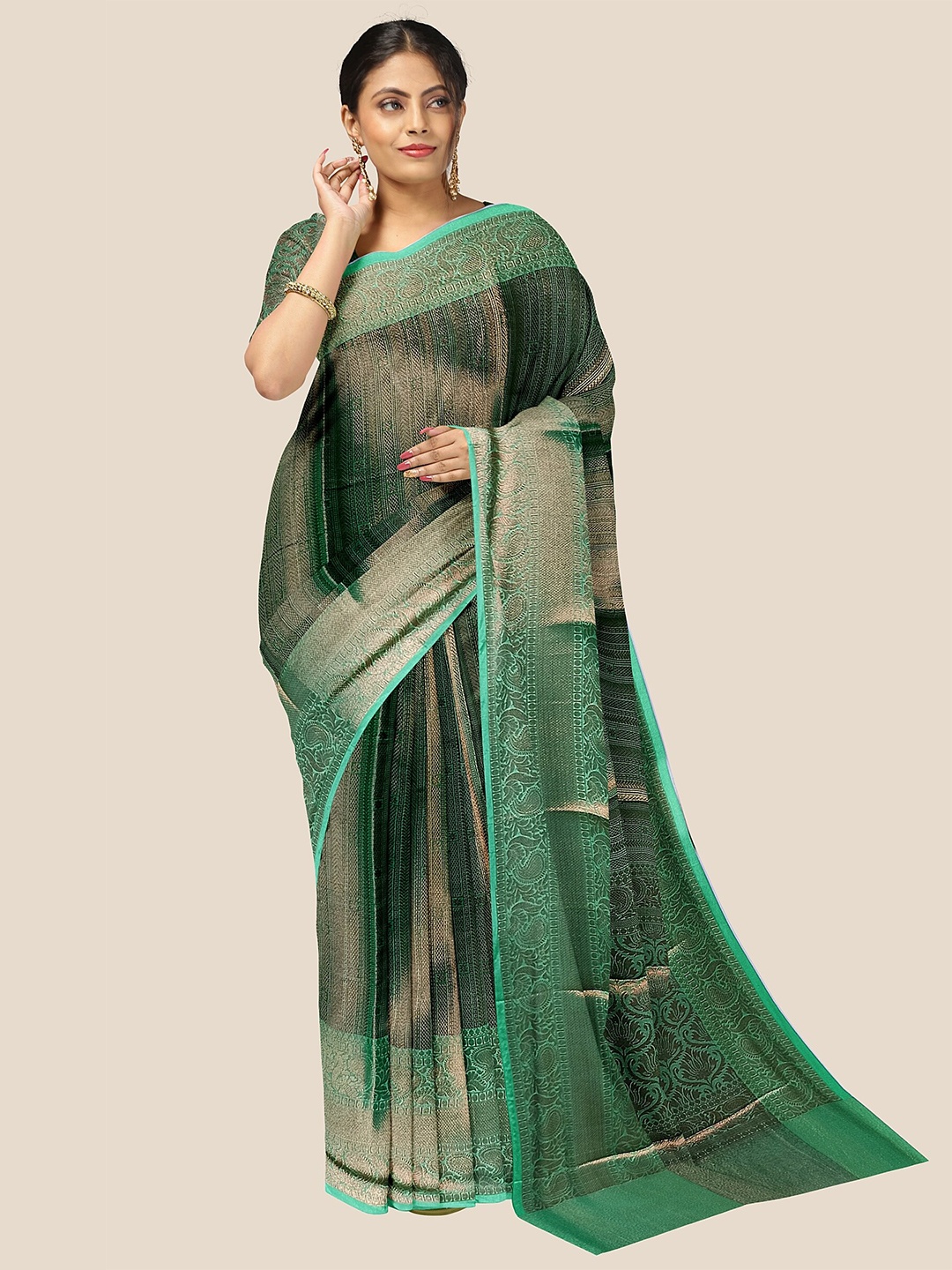 

The Chennai Silks Woven Design Zari Banarasi Saree, Green
