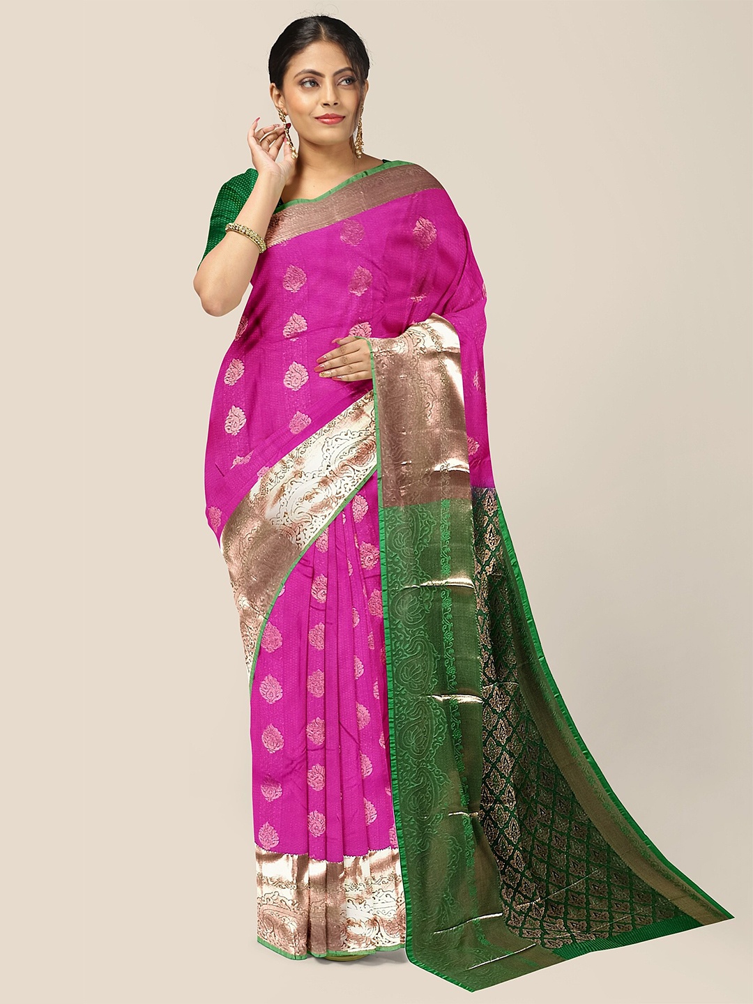 

The Chennai Silks Woven Design Zari Arani Saree, Pink