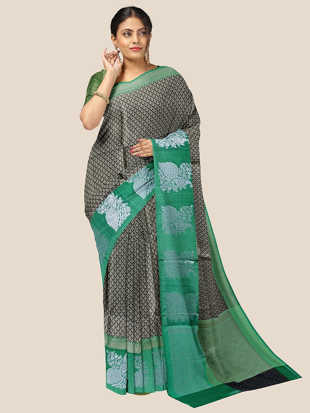 

The Chennai Silks Woven Design Zari Banarasi Saree, Grey
