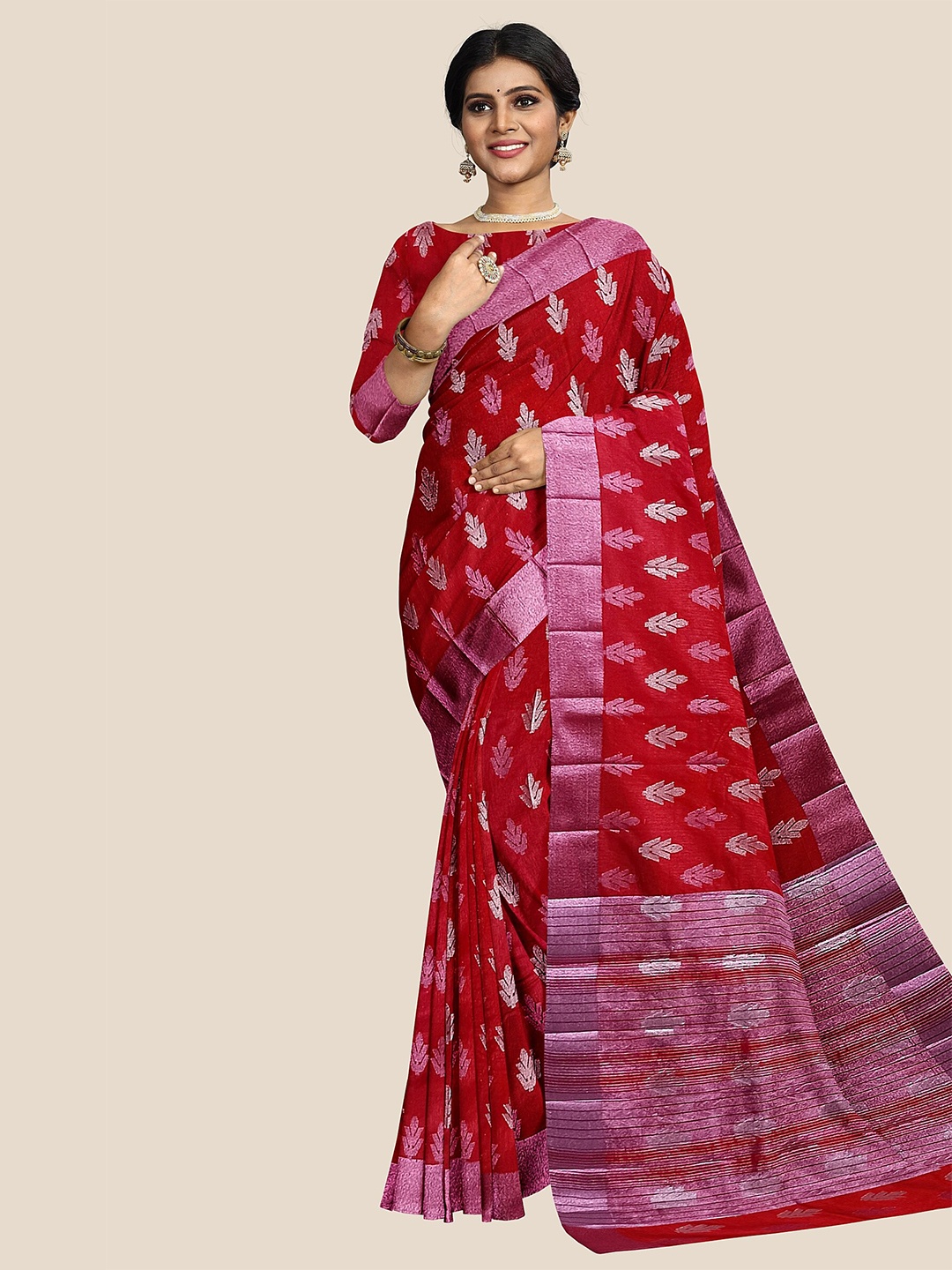 

The Chennai Silks Woven Design Zari Banarasi Saree, Red
