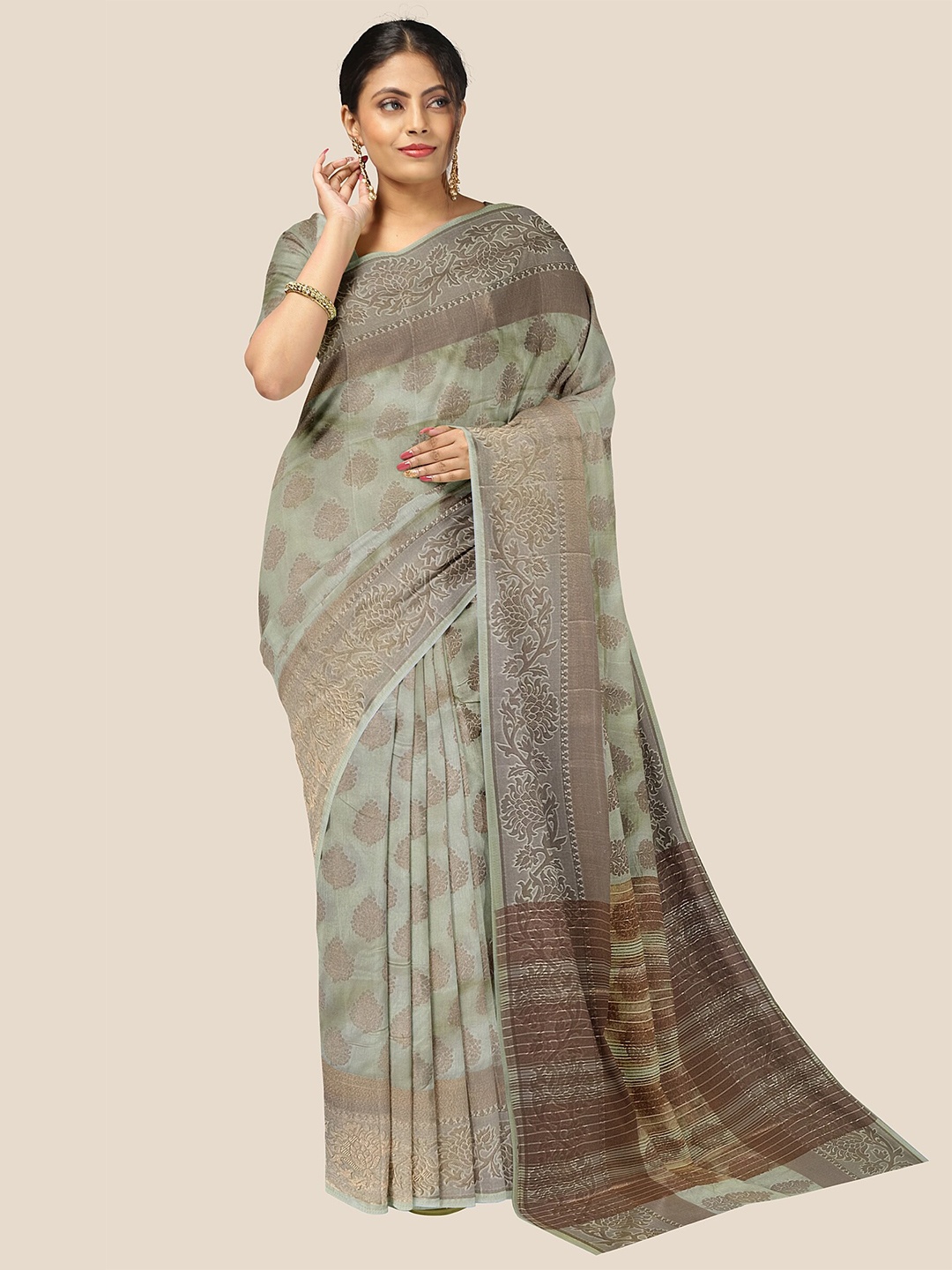 

The Chennai Silks Woven Design Zari Banarasi Saree, Cream