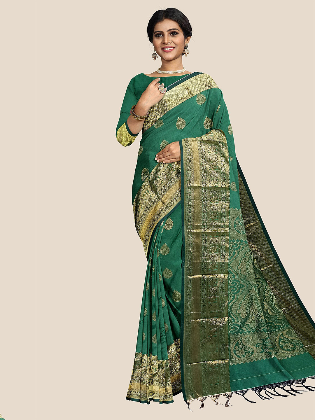 

The Chennai Silks Woven Design Zari Pure Silk Arani Saree, Green