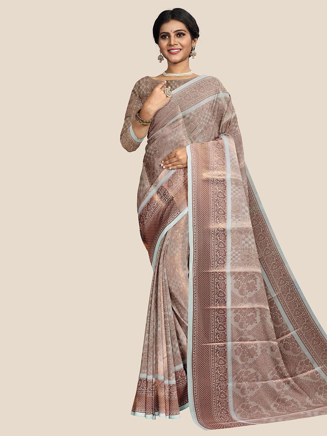

The Chennai Silks Woven Design Zari Art Silk Banarasi Saree, Cream