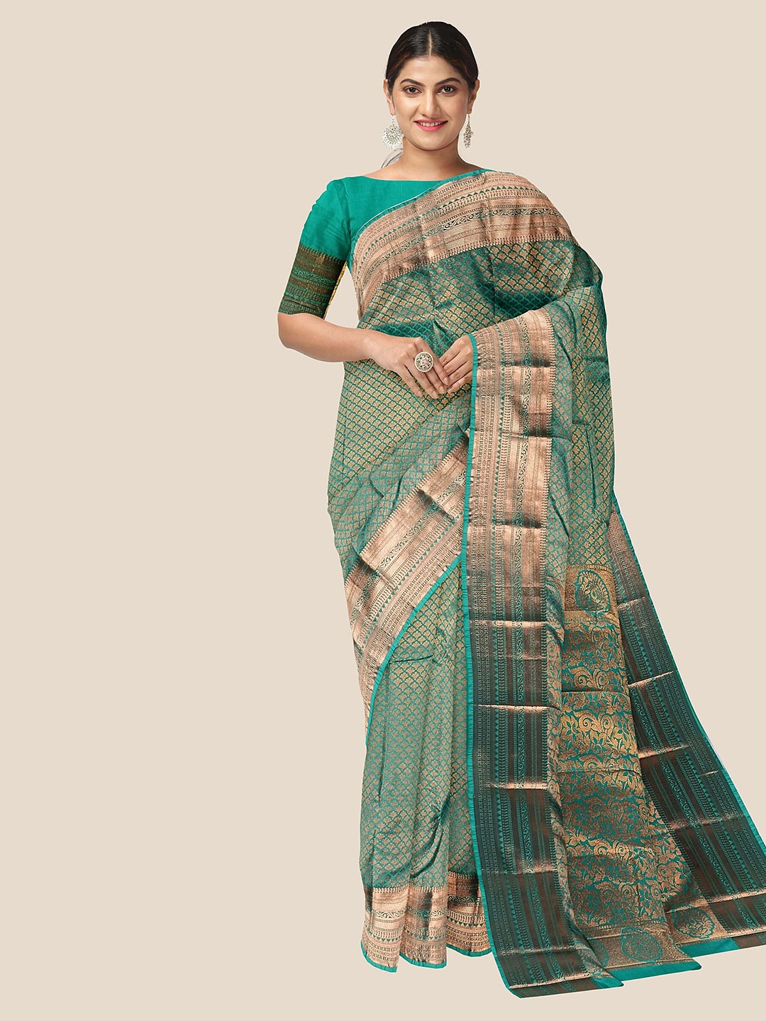 

The Chennai Silks Woven Design Zari Pure Silk Arani Saree, Green