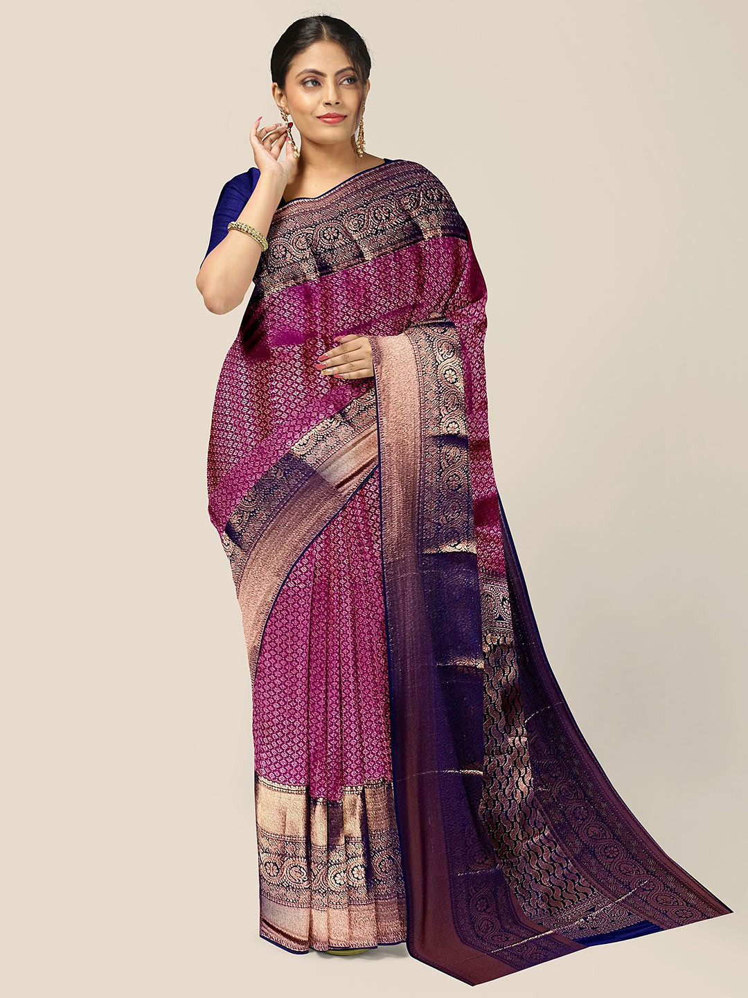 

The Chennai Silks Woven Design Zari Pure Silk Dharmavaram Saree, Magenta