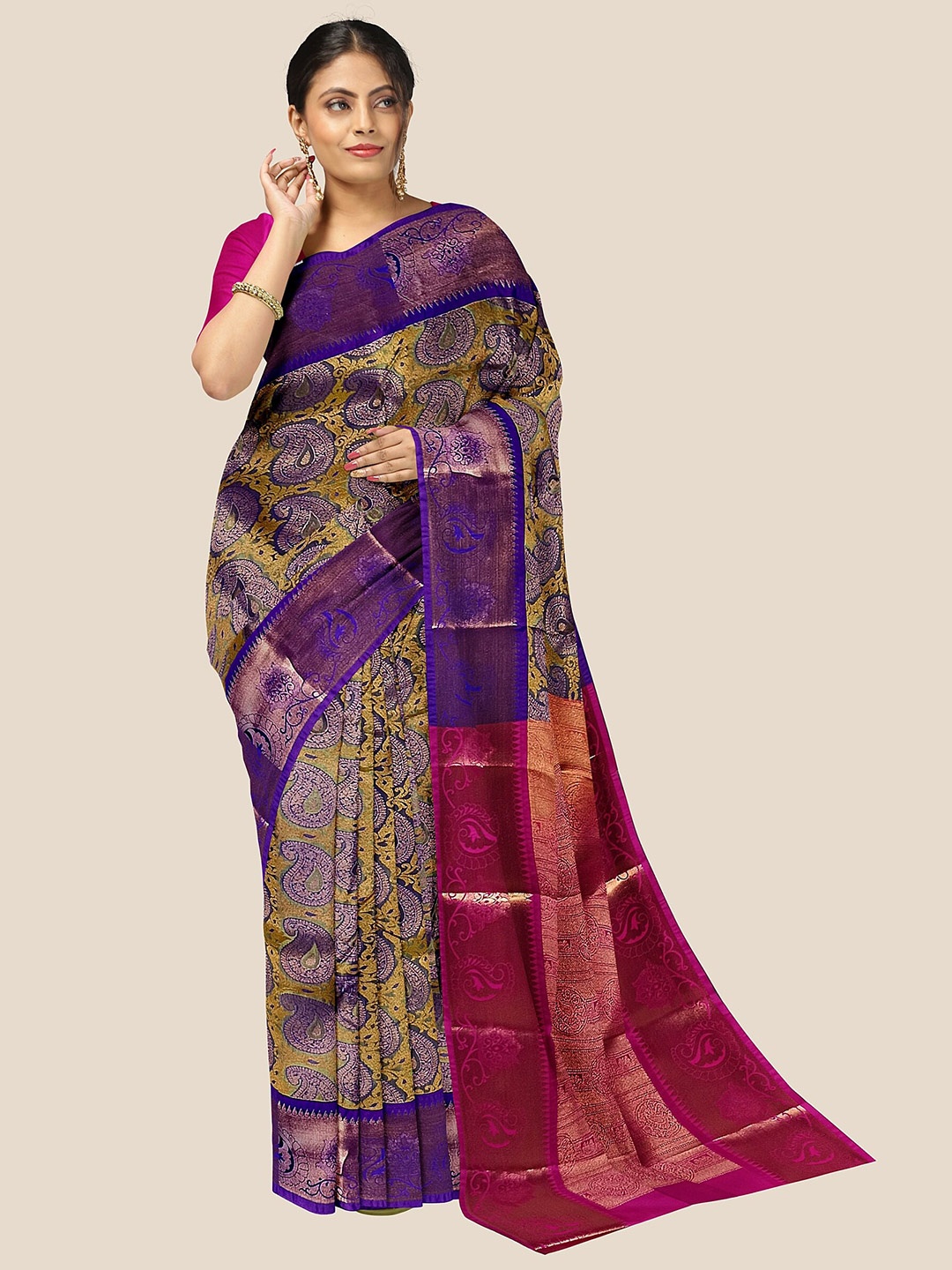 

The Chennai Silks Woven Design Zari Pure Silk Arani Saree, Green