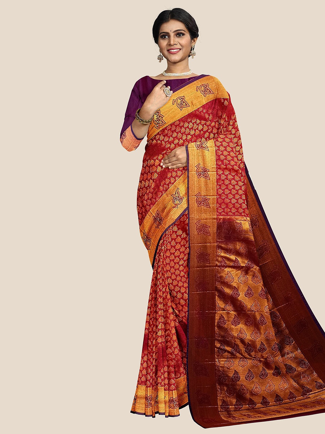 

The Chennai Silks Woven Design Zari Pure Silk Arani Saree, Maroon