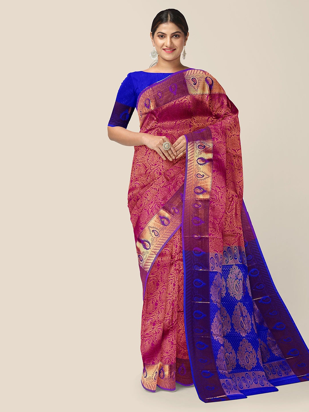 

The Chennai Silks Ethinic Motif Zari Pure Silk Arani Saree, Pink