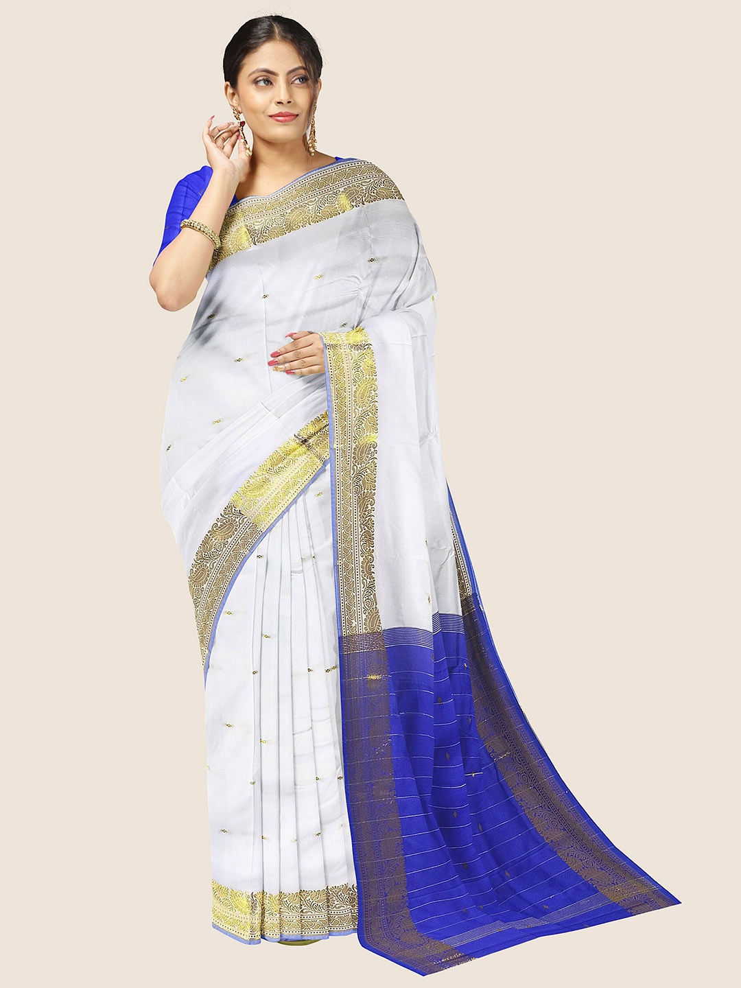 

The Chennai Silks Ethinic Motif Zari Saree, White