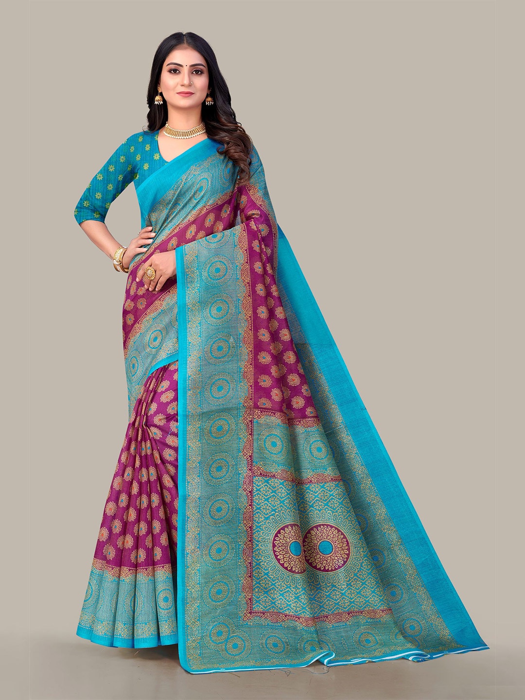

VAIRAGEE Ethnic Motifs Woven Design Zari Bhagalpuri Saree, Purple