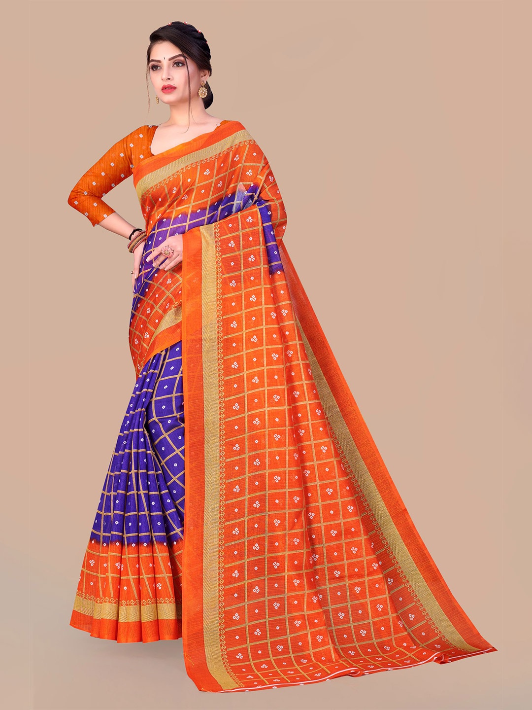 

VAIRAGEE Bandhani Printed Bhagalpuri Saree, Purple
