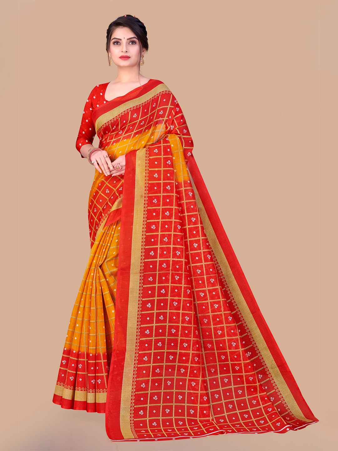 

VAIRAGEE Bandhani Bhagalpuri Saree, Orange