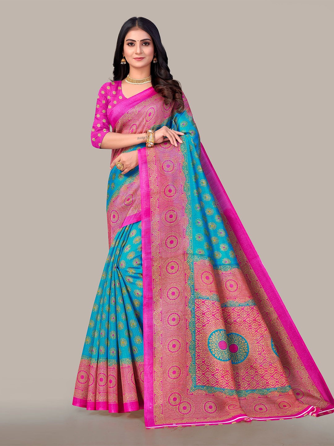 

VAIRAGEE Floral Printed Bhagalpuri Saree, Blue