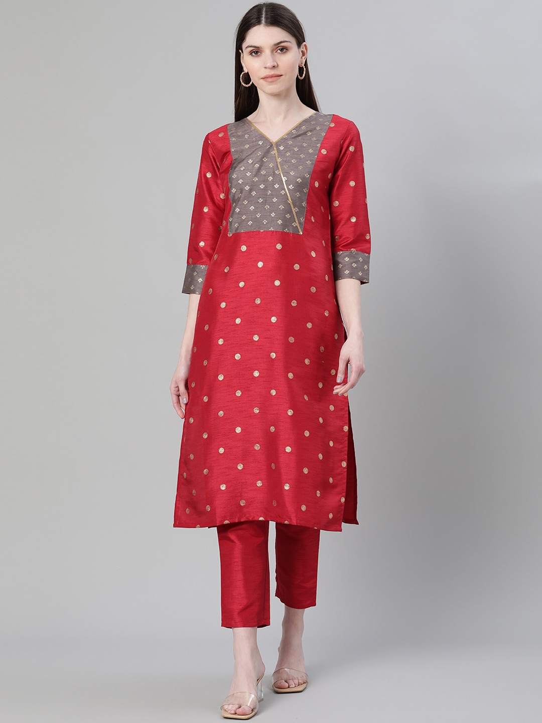 

ZIYAA Women Ethnic Motifs Printed V-Neck Kurta, Red