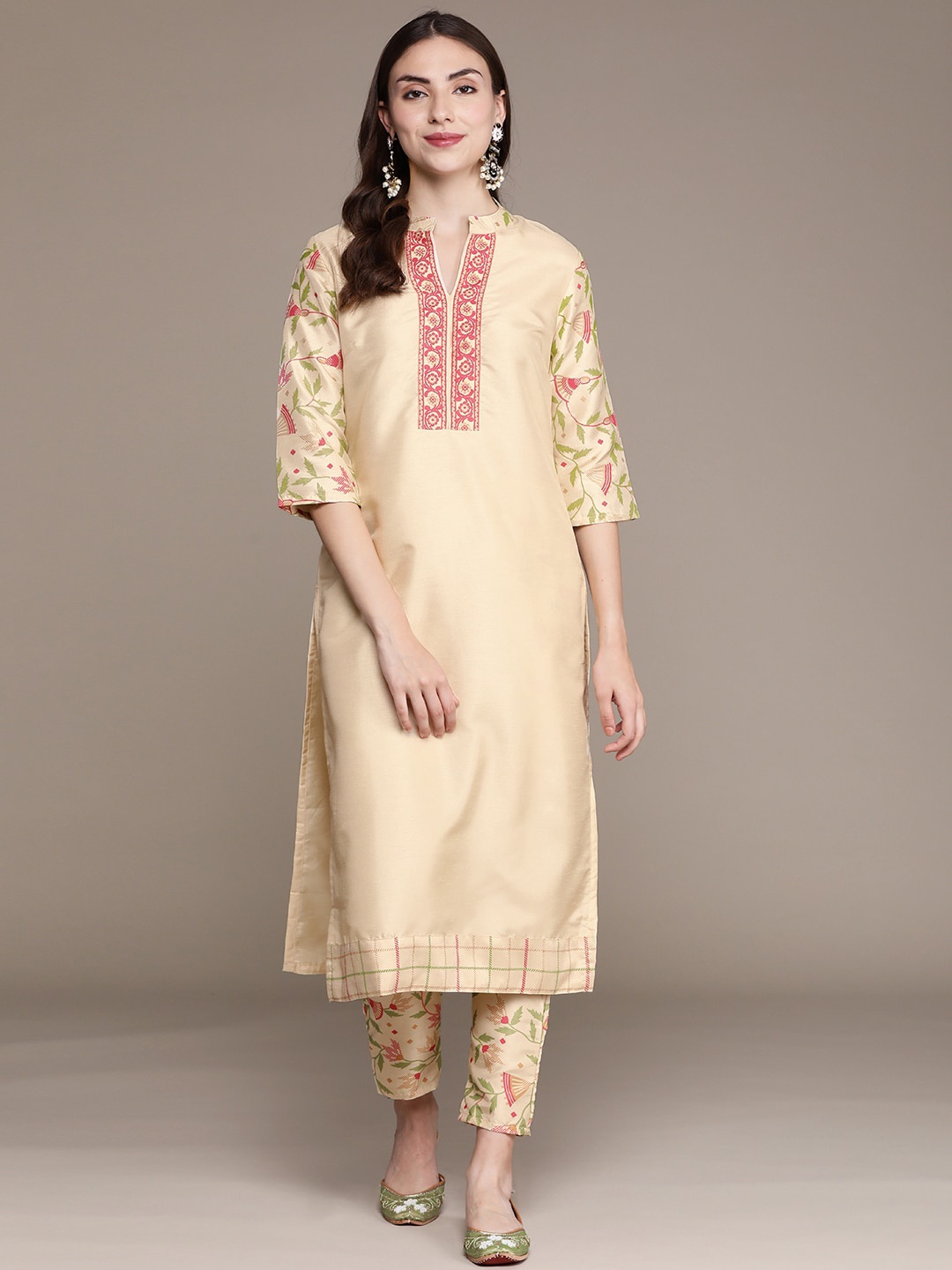 

ZIYAA Women Ethnic Motifs Printed Straight Kurta, Cream