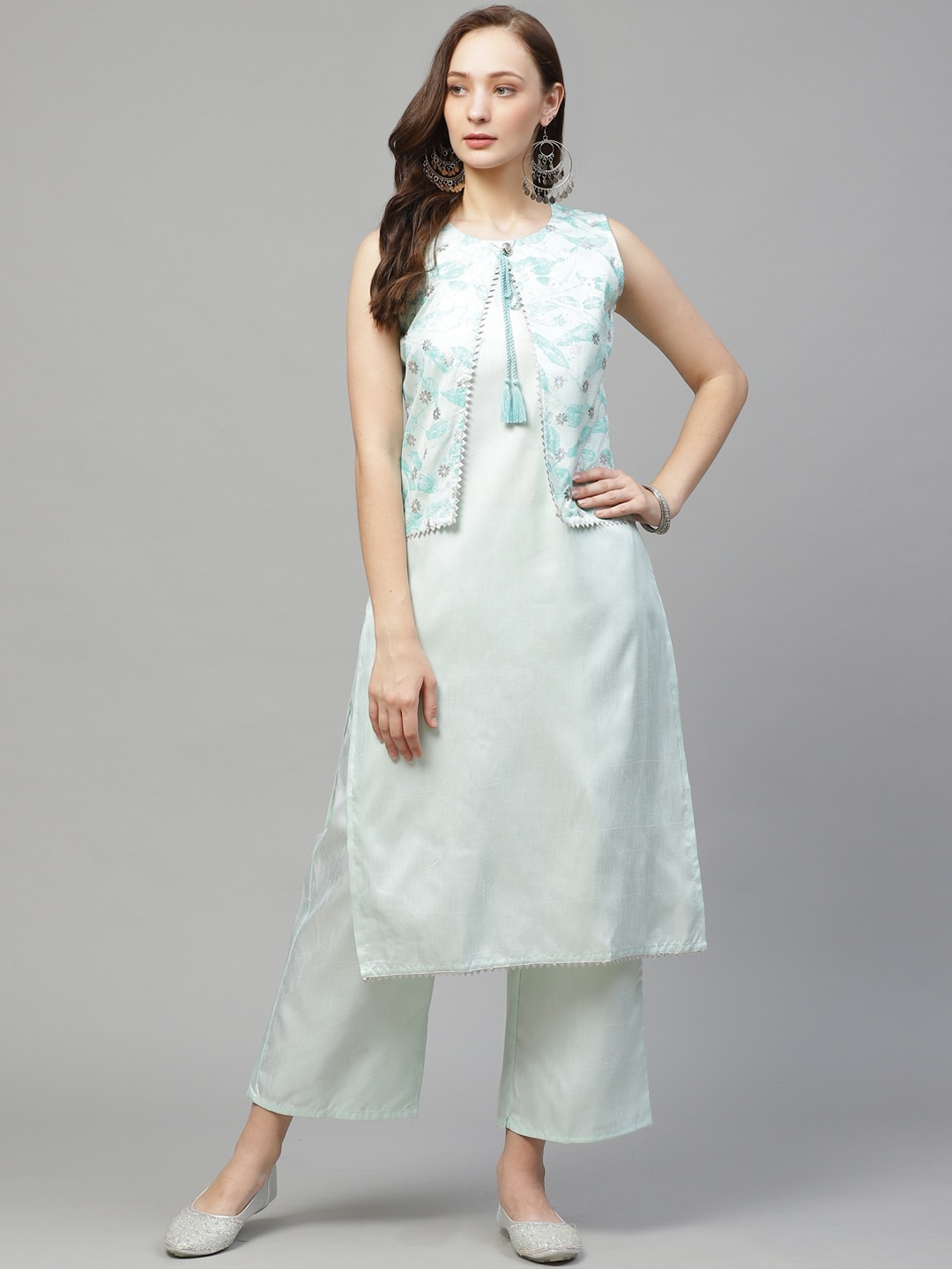 

ZIYAA Women Straight Kurta With Jacket, Sea green