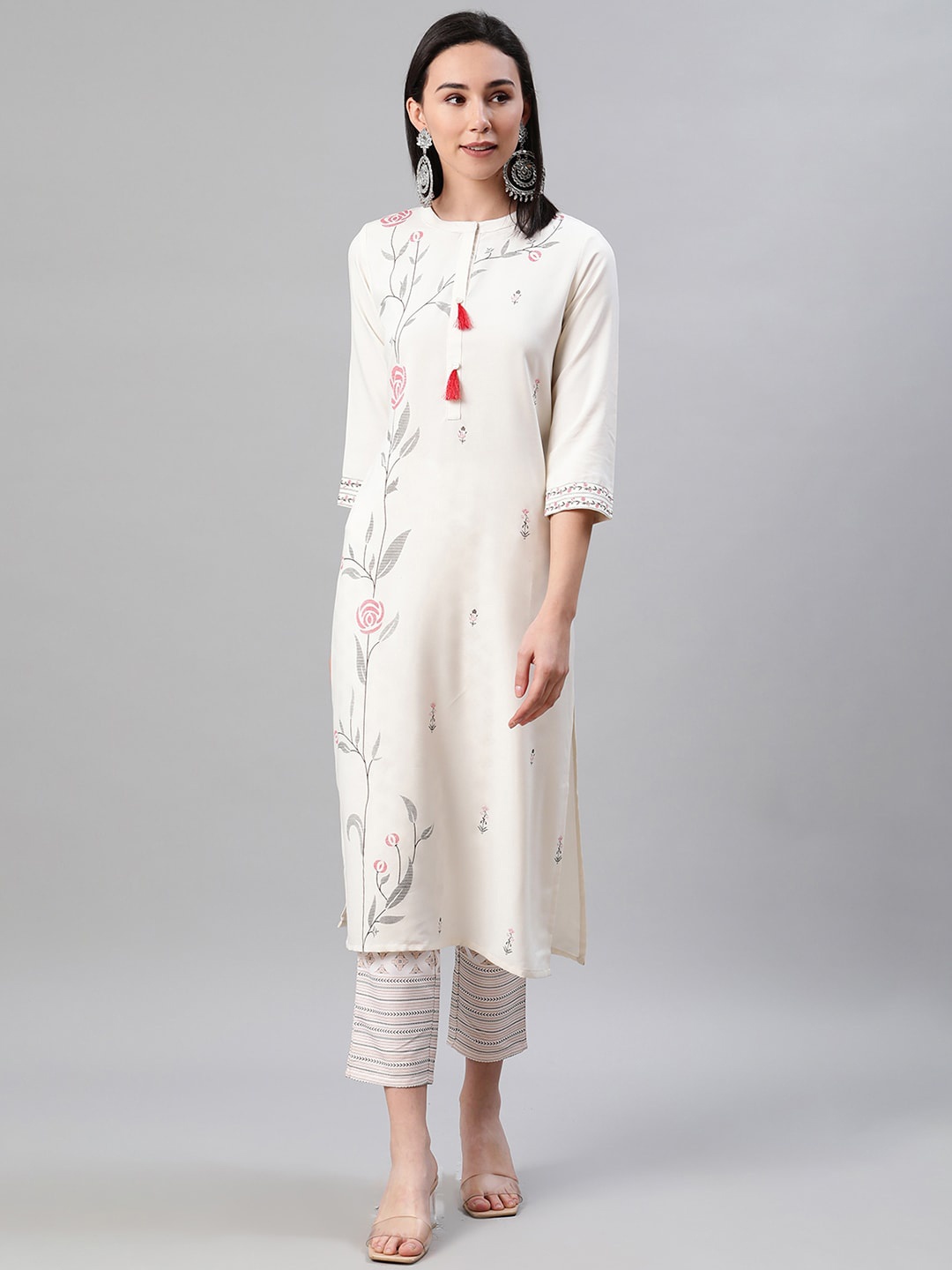 

ZIYAA Women Mandarin Collar Floral Printed Kurta, White