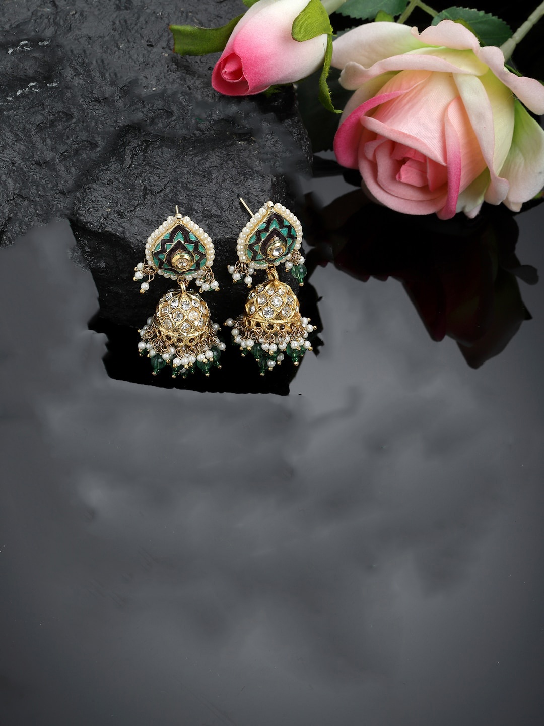 

DUGRISTYLE Gold-Plated Contemporary Jhumkas Earrings, Green