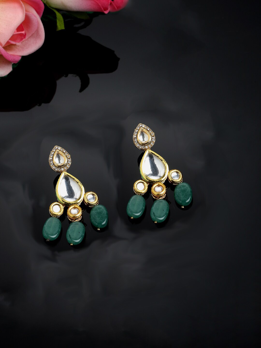 

DUGRISTYLE Gold-Plated Contemporary Jhumkas Earrings, Green