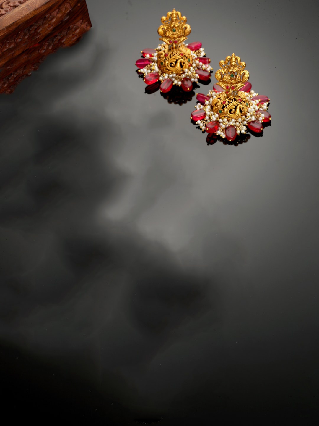 

DUGRISTYLE Gold-Plated Contemporary Jhumkas Earrings, Red