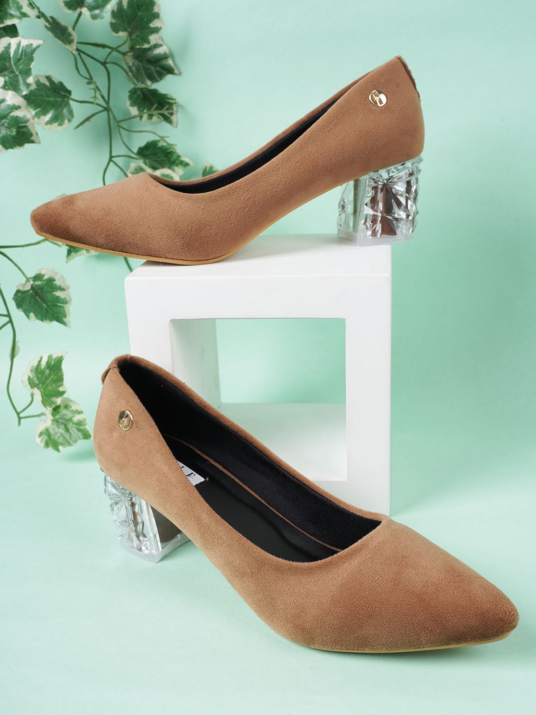 

ELLE Pointed Toe Blocked Pumps, Brown