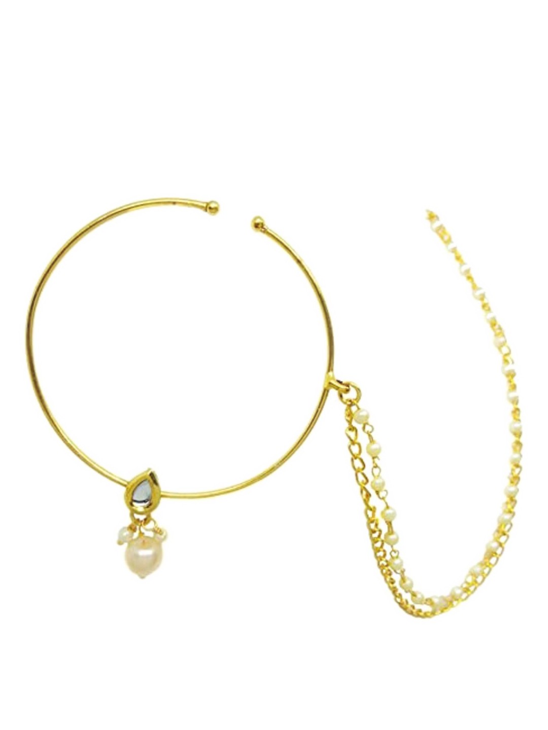 

Runjhun Gold-Plated Kundan-Studded & Pearl Beaded Nose Ring, White