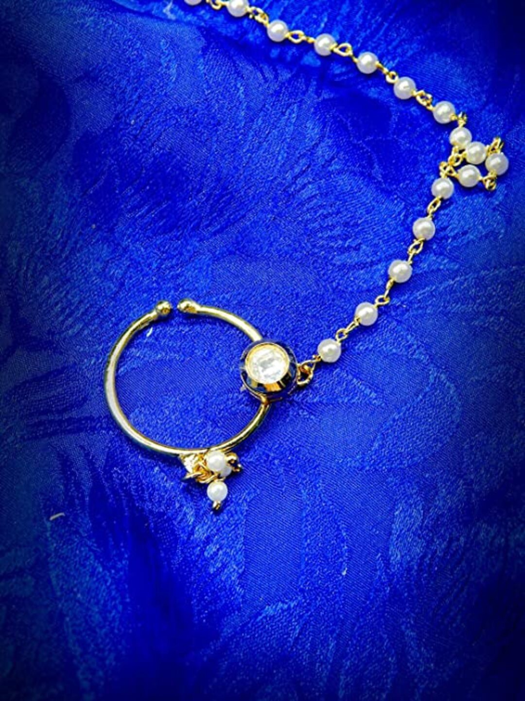 

Runjhun Gold-Plated Kundan Beaded Nose Ring