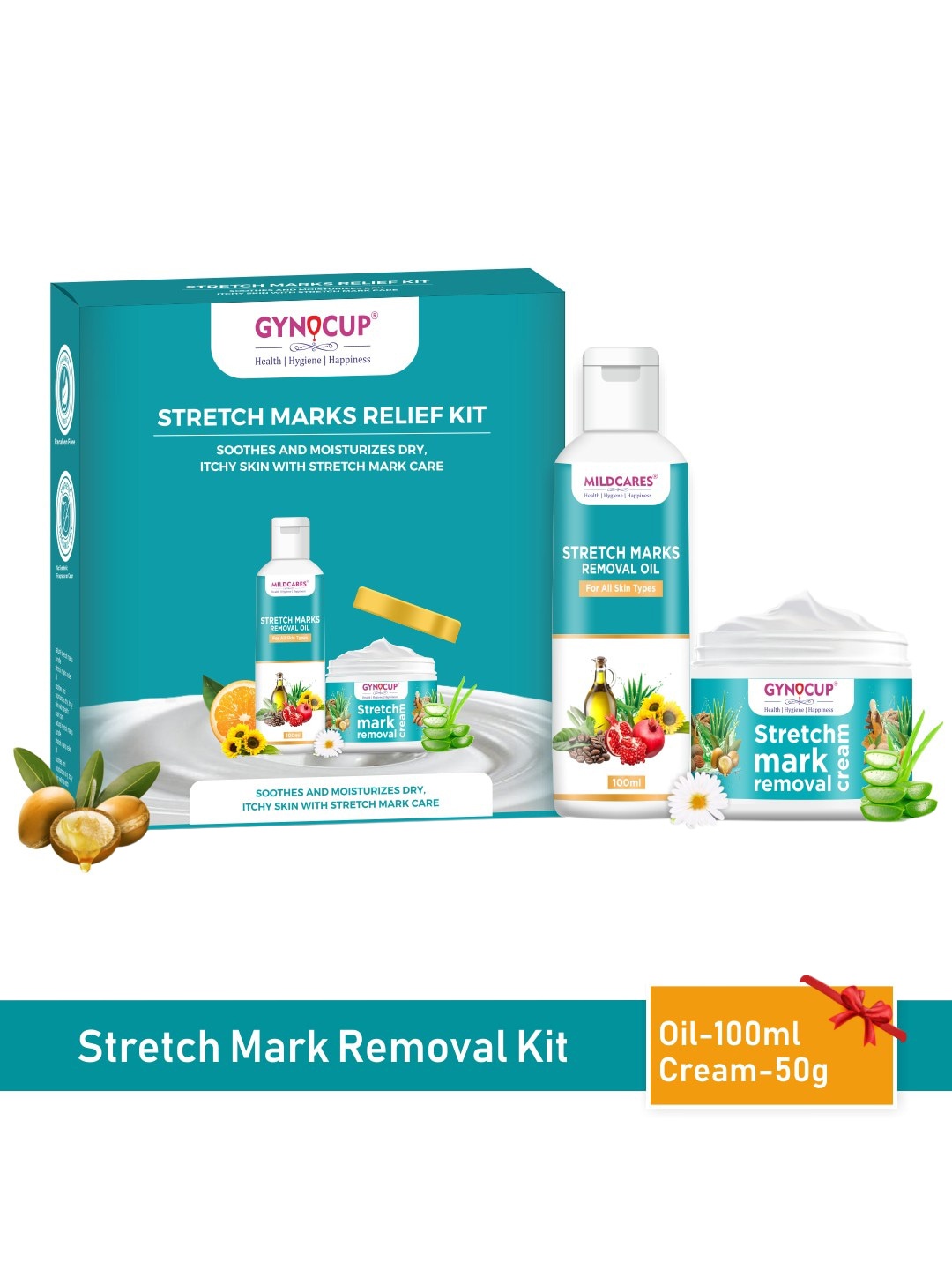 

GYNOCUP Stretch Mark Oil 100ml & Stretch Mark Cream 50g, Blue