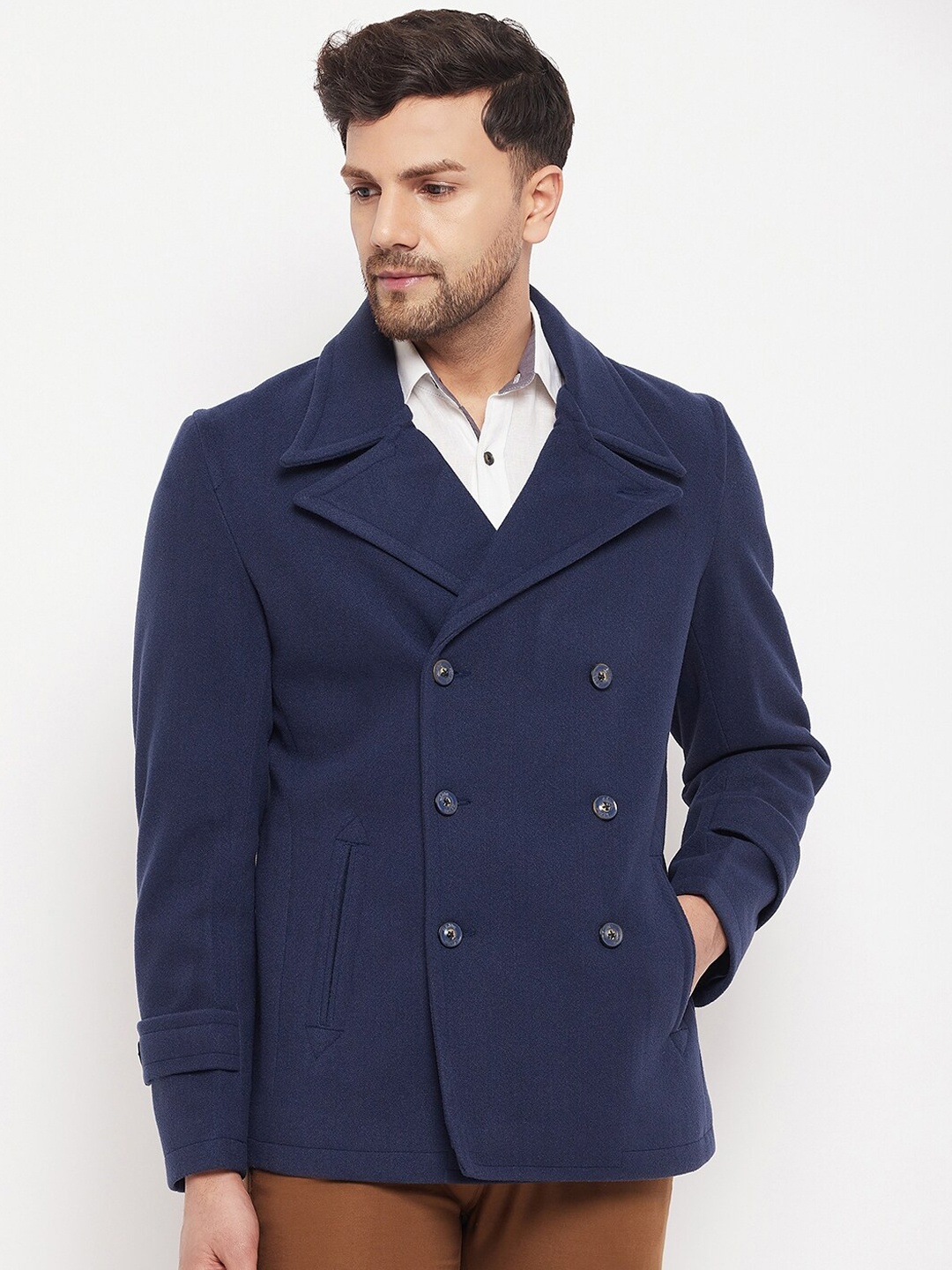 

Okane Men Double-Breasted Over Coat, Blue