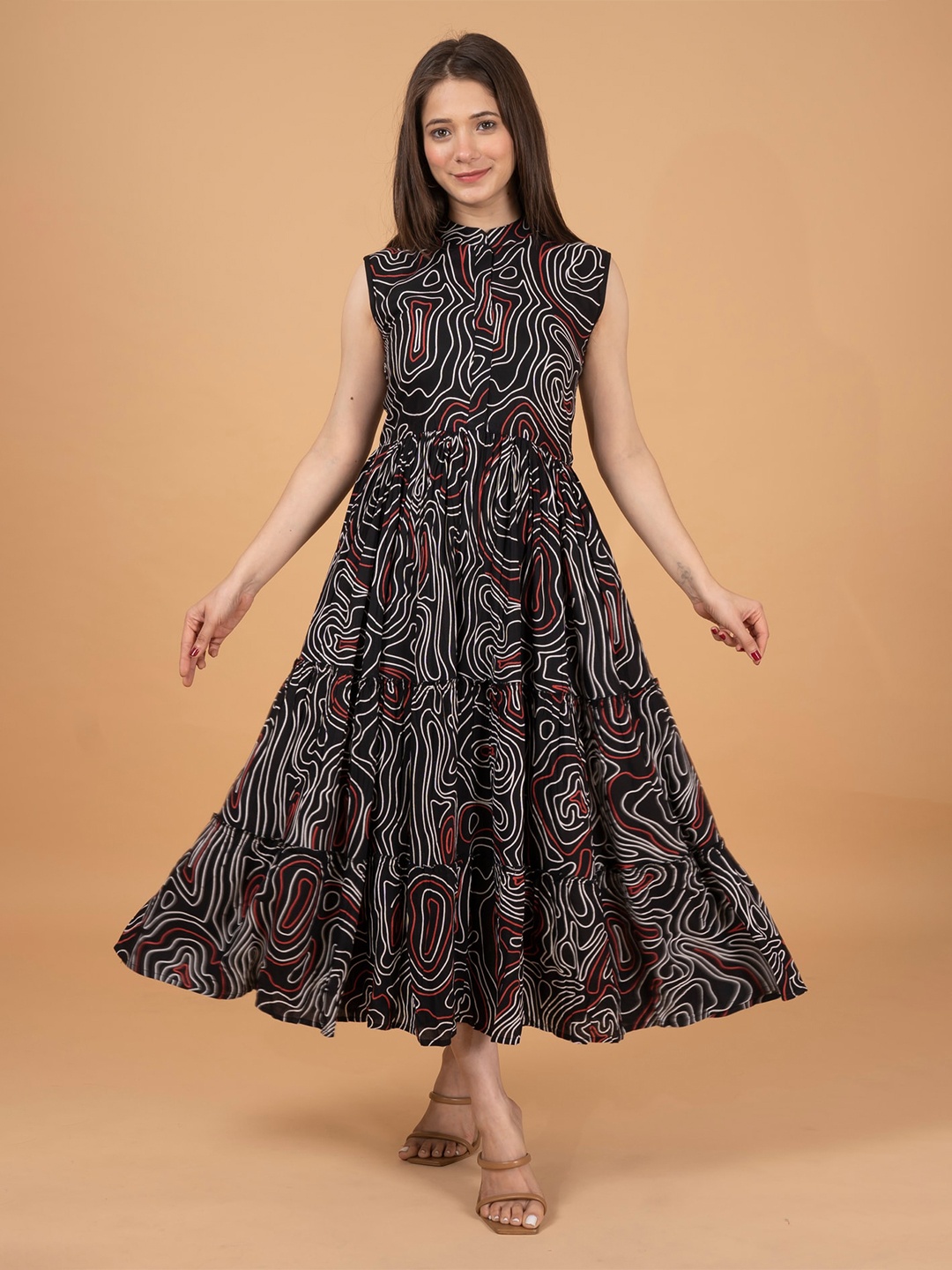 

PURSHOTTAM WALA Abstract Printed Fit & Flare Maxi Dress, Black