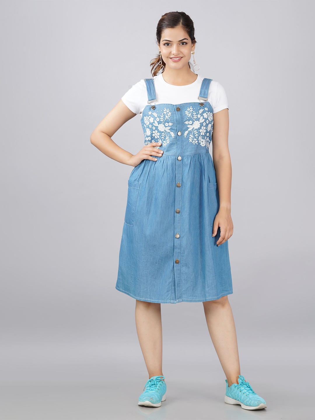 

SUMAVI-FASHION Denim Pinafore Dress, Blue