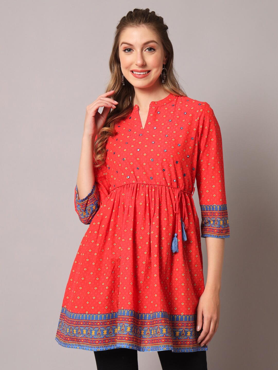 

PREKSHA Floral Printed Pure Cotton Kurti, Red