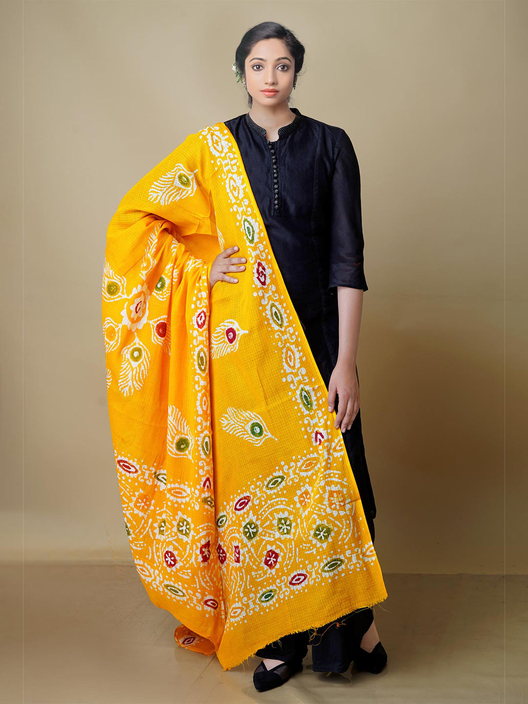 

Unnati Silks Ethnic Motifs Batik Printed Pure Cotton Dupatta, Yellow