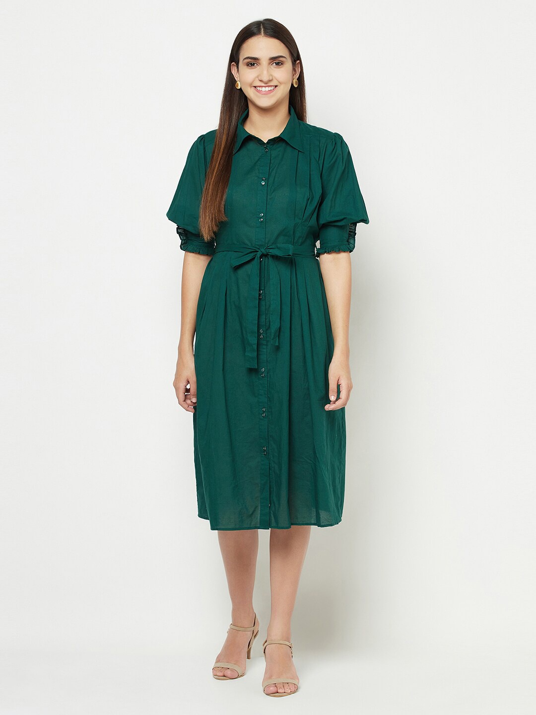 

BLANC9 Shirt Cotton Midi Dress, Green