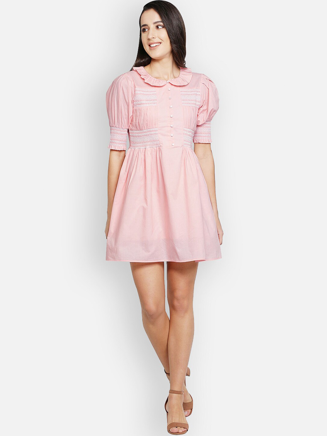 

BLANC9 Peter Pan Collar Fit and Flare Dress, Pink