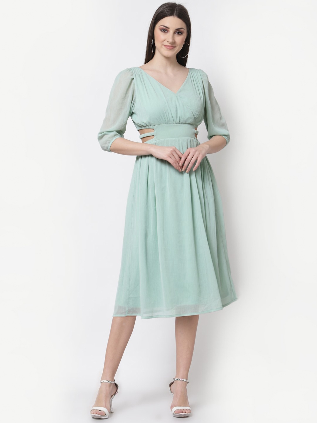 

BLANC9 Flared Midi Waisted Dress, Sea green