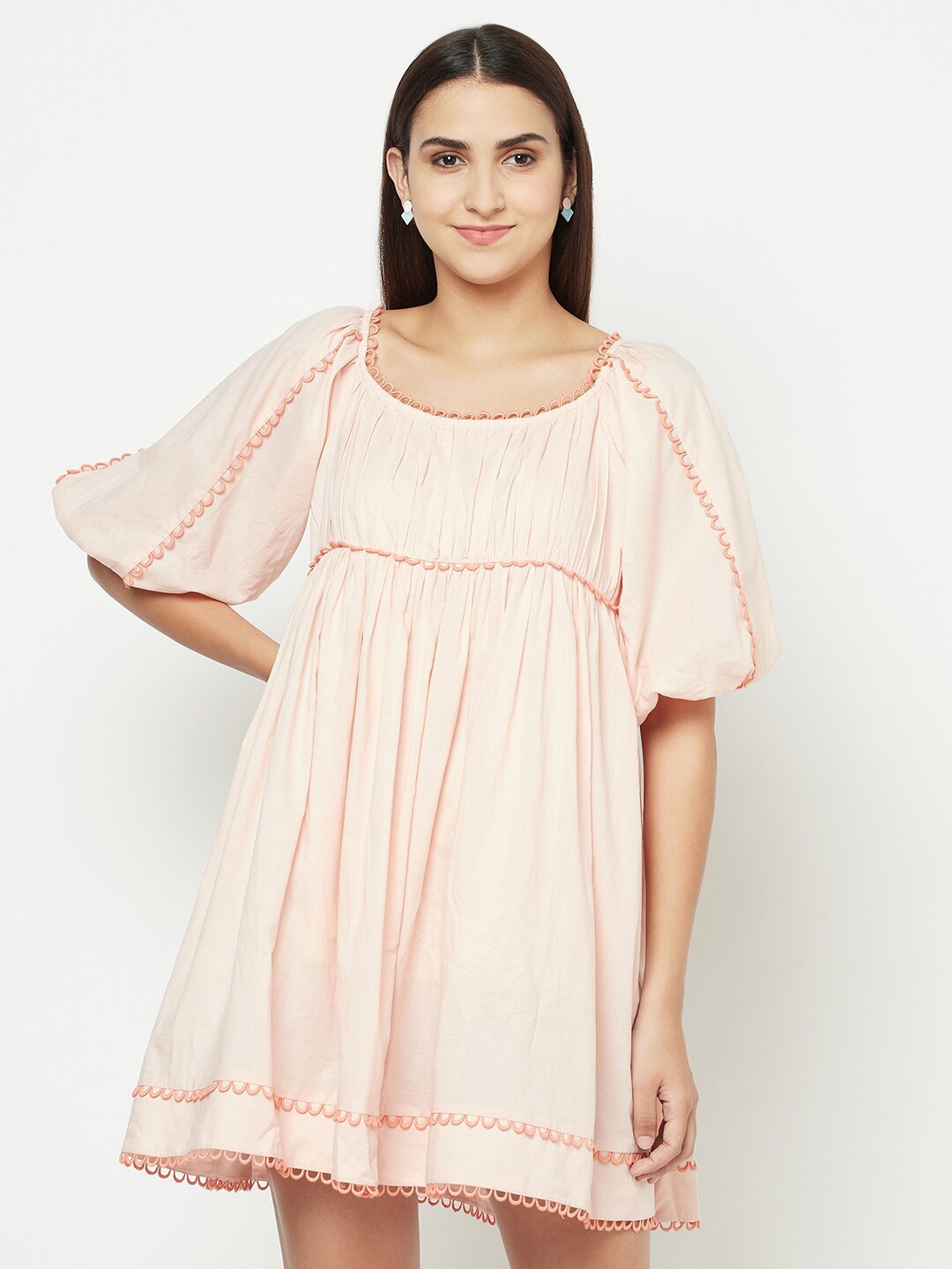 

BLANC9 Puff Sleeve Fit And Flare Cotton Dress, Pink