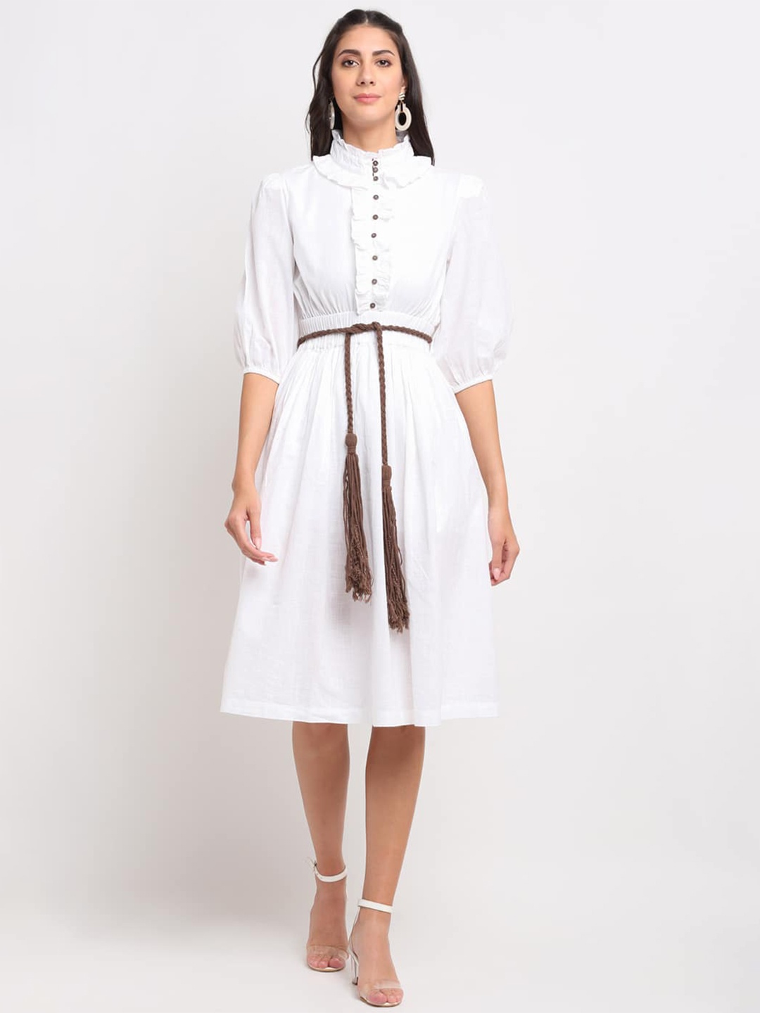 

BLANC9 Mandarin Collar Cotton Dress, White