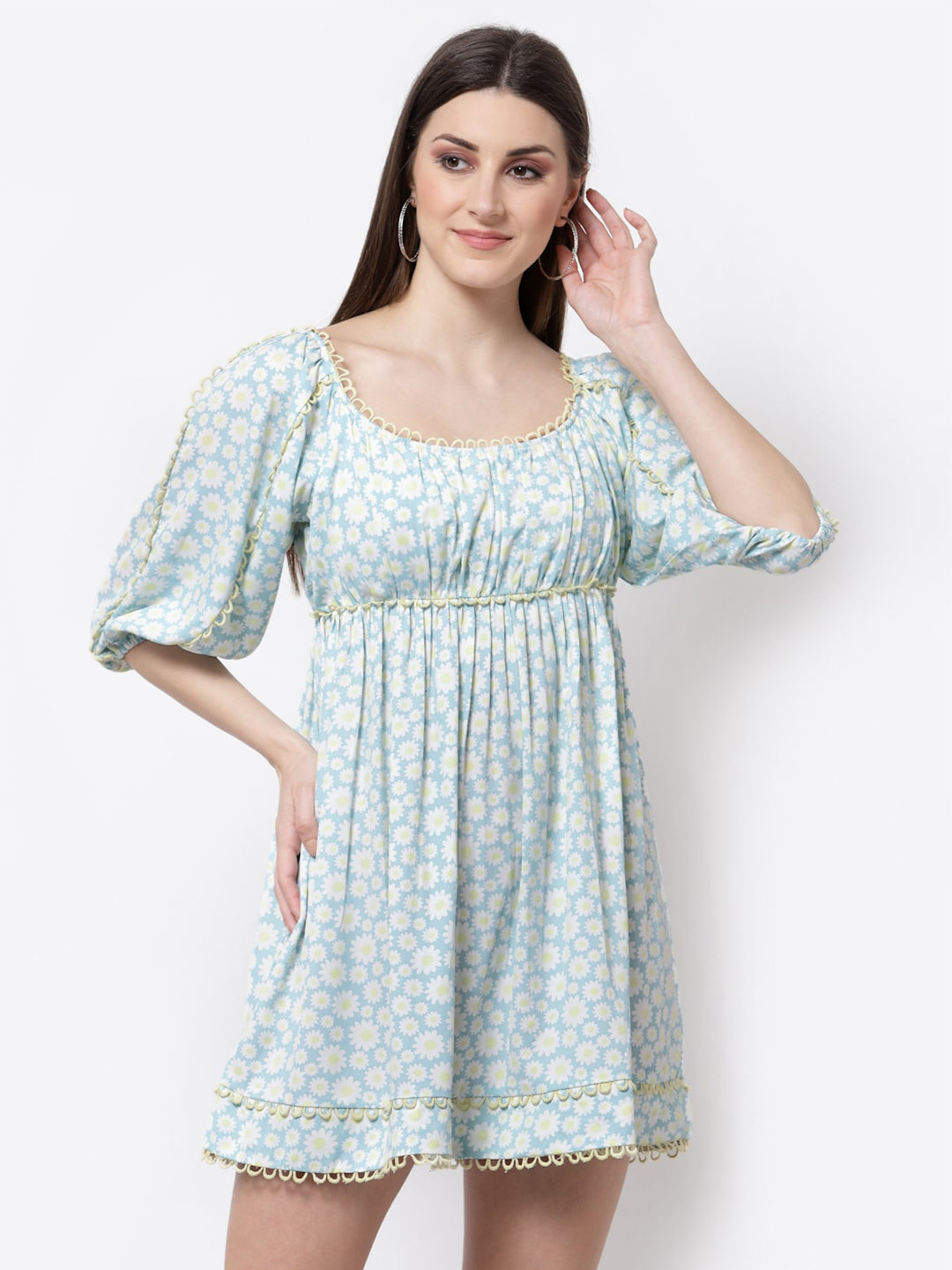 

BLANC9 Floral Printed Puff Sleeve Mini Dress, Blue