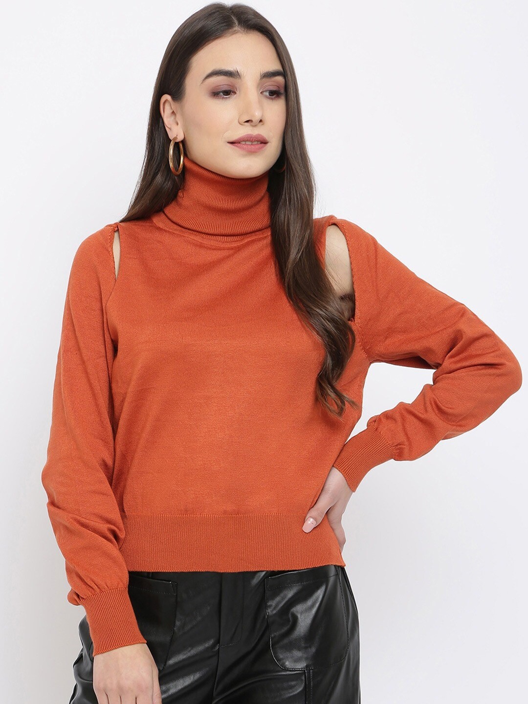 

iki chic Women Turtle Neck Long Sleeves Wool Pullover, Brown