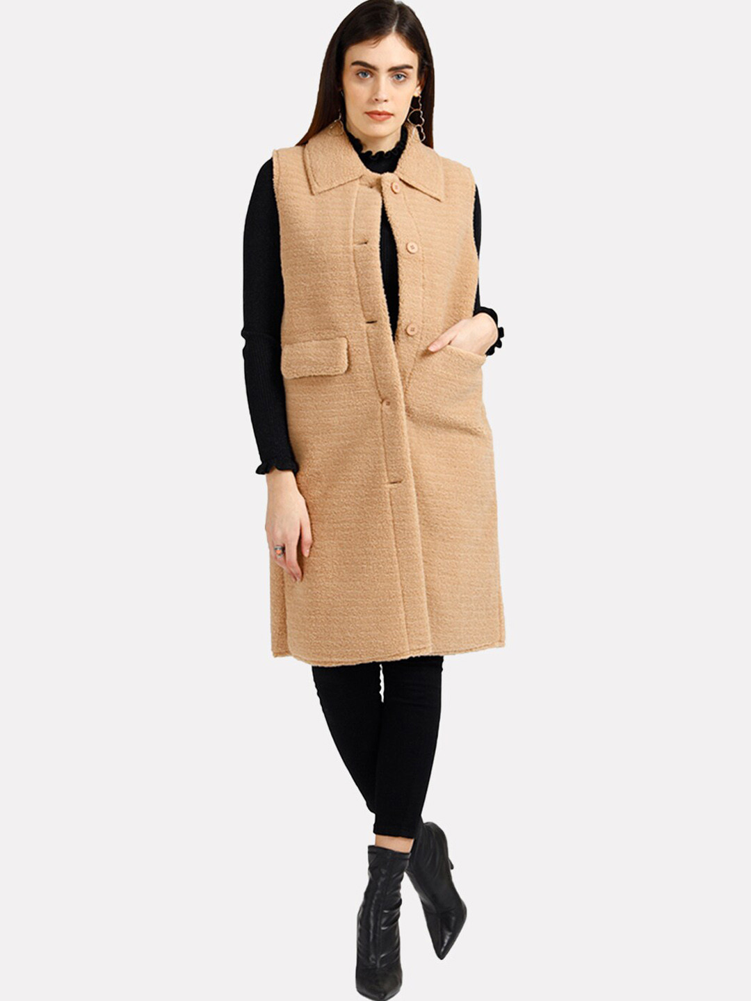

iki chic Women Pocketed Faux Fur Overcoat, Beige